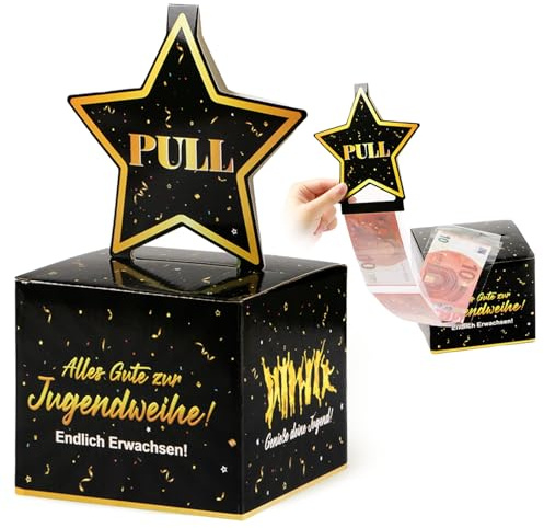 COMOOKA Geldgeschenk Jugendweihe Junge - DIY Überraschungsbox für Geldgeschenke Verpacken - Originelle Jugendweihe Geschenke für Junge & Mädchen (Schwarz Gold, 13x13x11cm)