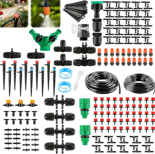 315 Pcs Irrigation System Kit, Automatic Garden Watering System, Drip Irrigation System, 60 m + 15 m Irrigation Pipes, for Garden Greenhouse, Flower Bed, Patio, Lawn