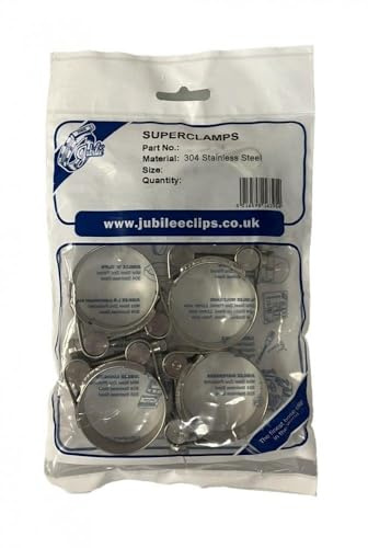 Jubilee® Superclamp SS304 Stainless Steel Heavy Duty Hose Clamp, DIN3017 W4, 26-28mm Adjustment, 10 Pack, Part No JSC028SS, Single Bolt 360° Seal Bridge, GBS Barrel Exhaust Pipe Clamp for Su
