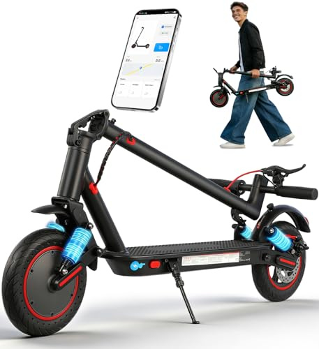 PLAYBIK E-Scooter, 30 km Reichweite, Federung vorne & hinten, Doppelbremse, 3 Geschwindigkeitsstufen, 10 Zoll Vollgummireifen, klappbar für den Stadtverkehr – App