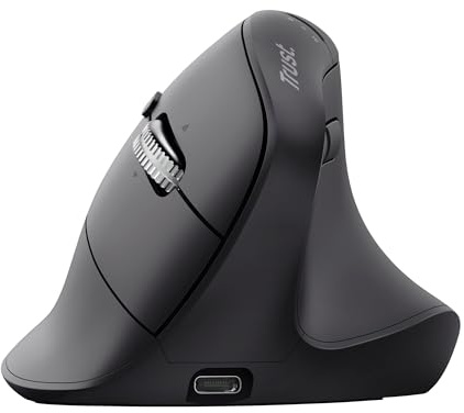 Trust Vyran Kabellose Ergonomische Maus Ultraschnelles Scrollrad, Schwarz | Horizontales Scrollen, Bluetooth + 2.4GHz, Leise Tasten, 85% Recyclingkunststoff, Mehrgeräte Vertikale Funkmaus