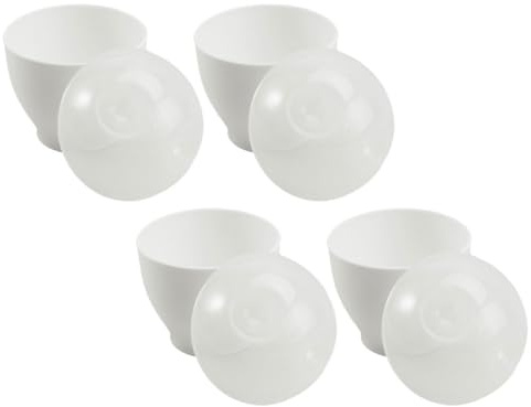 jojofuny Cocedor de Huevos para Microondas 4 Piezas en Pp Blanco, Utensilio de Cocina para Preparar Huevos Escalfados Nutritivos en Desayuno