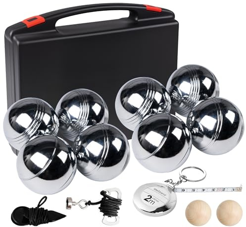 Truevaste Boule Set mit 8 Metall Kugeln, Boccia/Petanque Outdoor Spiel mit Aufbewahrungsbox, Gartenspiel für Papa, Familie & Erwachsene, Ideal für Camping & Strand
