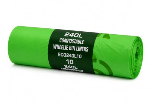 Eco360 Wheelie Bin Liners 240L Compostable Green Extra Strong Leak Resistant Wheelie Bin Bags 1125x1400mm Eco-Friendly Large Refuse Liners 10 on a Roll |1 Roll