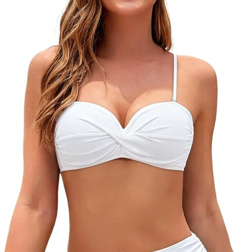 Genérico Top Bikini Mujer Sujetador Bikini Mujer Tirantes Sueltos Bandeau Tirantes Finosajustables Parte de Arriba con Diseño Retorcido para Playa y Piscina