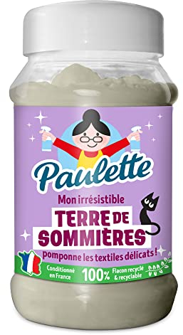 Paulette - Terre de Sommières - Détache les Textiles à Sec, Neutralise les Mauvaises Odeurs, Absorbe les Taches de Gras - 200g