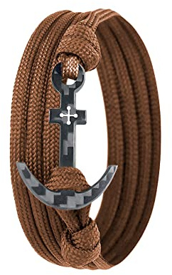Lion & Son Herren Anker-Armband Mit Anhänger - Carbon-Armband Aus Kohlenstoff - Handmade Schmuck - Braun Geschenk für Ihn (Brown-Anchor)