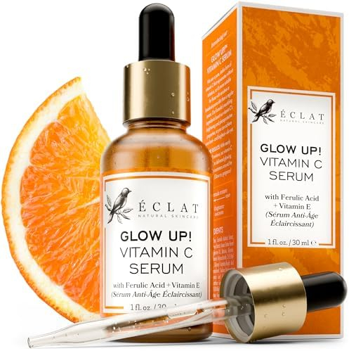 Eclat Skincare Glow Up Vitamin C Serum - Vitamin C Serum for Face with Hyaluronic Acid, Ferulic Acid & Vit E - Skin Brightening Face Care - Anti Aging, Hydrating & Dark Spot Lightening 30ml