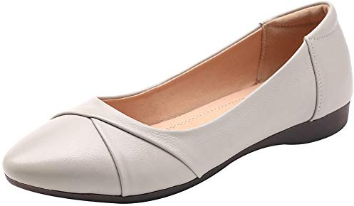amropi Femme Bout Fermé Appartements Glisser sur Plissé Confortable Ballerines (Gris,39 EU)