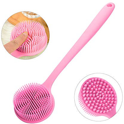Ithyes Silicone Body Brush, Bath Brush Back Scrubber Long Handle Bath Shower Brush with Ultra Soft Bristles,Non-Slip,Pink