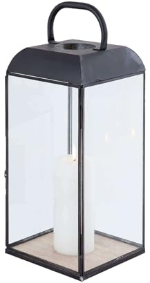 milani home Lanterna in Vetro E Metallo di Design Moderno Stile Minimalista Portacandela, Cm 19,5x19,5x54 H