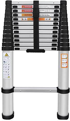 Scala telescopica estensibile in alluminio, 5 m, portata massima 150 kg, ideale per uso esterno, sicura e robusta