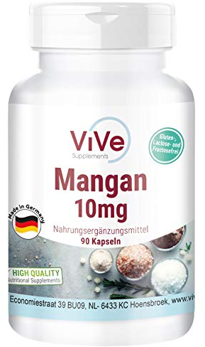 Mangan 10 mg - 90 Kapseln - Hochdosiert - Essentielles Spurenelement - Vegan | Qualität aus Deutschland von ViVe Supplements