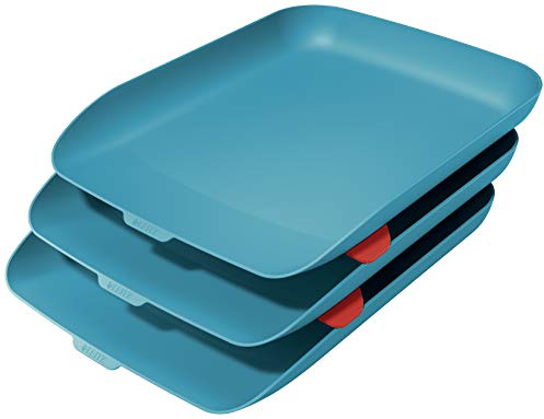 Leitz A4 Briefkorb, 3er Set inkl. Stapelelementen, Sanftes Blau, Cosy-Serie, 53582061
