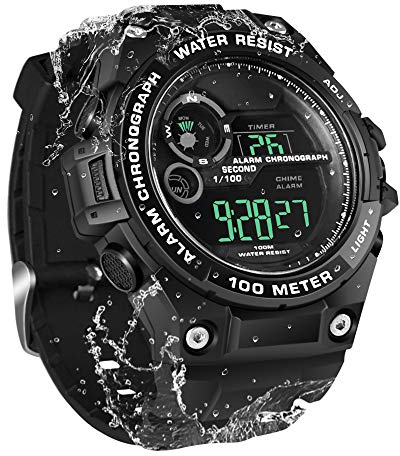 TEKMAGIC 100m sous l'eau Plongée sous-Marine Montre Bracelet pour Hommes Garçons avec Fonctions d'Chronomètre, Chronographe, Alarme, Double Fuseau Horaire, Format 12/24 Heures