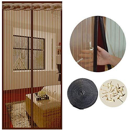 Zanzariera Magnetica per Porte Chiusura Automatica Tendina Anti Zanzare Mosche Insetti Tenda per Porte Finestre Balcone Soggiorno Mantiene Stanza Traspirante Senza Zanzare (90x210cm, Marrone)