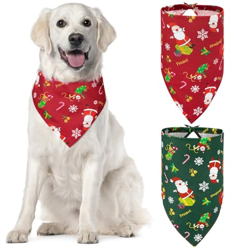 2 Pezzi Bandana Cane Natale, Bandana Natalizia per Cane, Sciarpa per Cani e Gatti di Taglia Piccola, Media e Grande