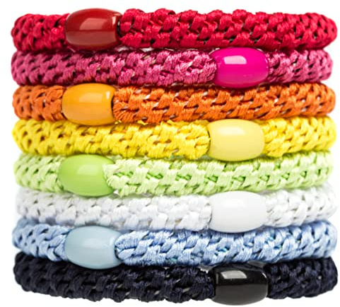 J.CARP 8 ties de color mixto para mujeres y niñas, bandas elásticas para el cabello, sujetadores de cola de pony, no dañan ni crease, perfectas para chicas y mujeres con pelo grueso o rizado, estilo 7