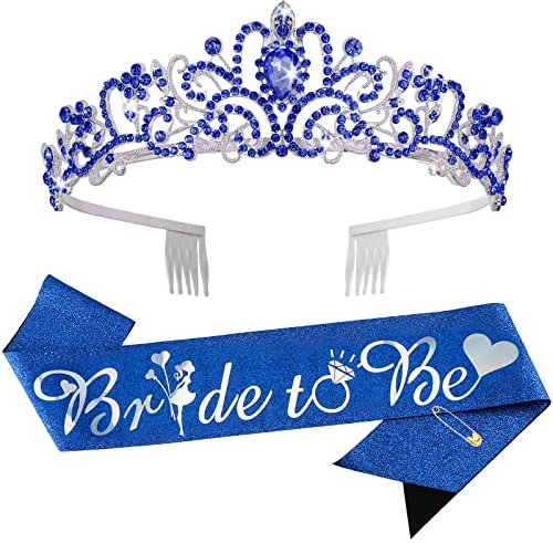 CIEHER Set für die zukünftige Braut, Strass-Tiara und Schärpe für die zukünftige Braut, 2 Piece Set, Kristall, weicher Glitzerstoff