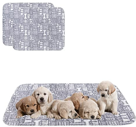 Geyecete Waschbare Welpenunterlagen(2 Stück), Saugfähig Puppy Pads hundeunterlagen, Hygieneunterlagen trainingsunterlagen für Hunde Wiederverwendbare mit Rutschfester Boden-Wort Grau-M
