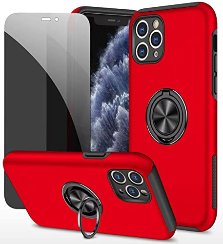 Dechyi Anti-Spähen hülle für iPhone 11 Pro Rot Handyhülle mit Sichtschutz aus gehärtetem Glas Displayschutzfolie mit Ringhalterung stoßfest, Kratzfest PC-Silikon strapazierfähig Schutzhülle