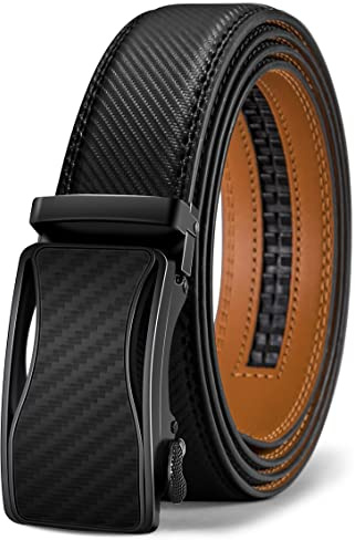 KEMISANT Gürtel Herren, Ledergürtel Ratsche Automatikschließe für Herren Business Anzug, 35mm Breit Gürtel,Größe Angepasst(Schwarz-115cm/32-38 taille verstellbar)
