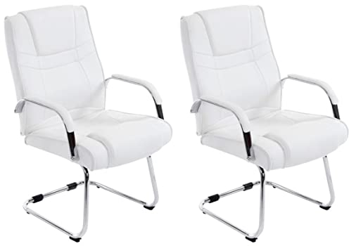 CLP 2er Set XXL-Freischwinger Attila I gepolsterter Besucherstuhl mit Kunstleder-Bezug I Bis 180 kg belastbar, Farbe:weiß