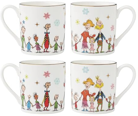 Lenox 895054 Merry Grinchmas Tassen, 4 Stück, 4 Stück, Weihnachts-Trinkgeschirr-Set, Urlaubsgastgeber