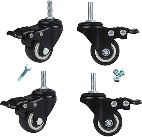 ACiyD Lenkrollen mit Stiel, 50-mm-Räder, Trolley M8, bewegliche Rolle, Kugellager, Möbelrollen, 35 kg pro Rolle, Polyurethan-Räder, für Möbelschränke (Drehgelenk x2 + Bremse x2) (Bremse x4)