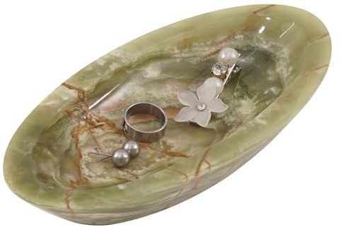 Radicaln Organiseur de bijoux en marbre vert onyx de 17,8 cm – Organisateur de bijoux et de rangement – Accessoires de bureau esthétiques – Plateau à bijoux et porte-clés