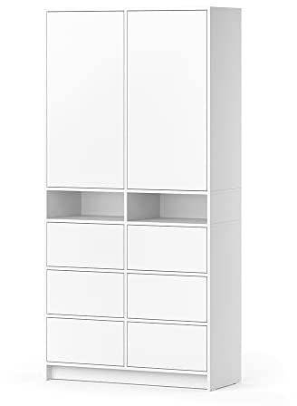Vicco Kleiderschrank Nara, Weiß, 98.6 x 200 cm mit Schubladen