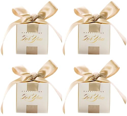 Klein Hochzeit Geschenkbox 30 Stück Gastgeschenke Babyparty Süßigkeiten Kasten Gastgeschenke Schachtel Kartons Bonboniere Kasten mit Farbband für Geburtstag Hochzeit Taufe Geburt Party (Champagner)