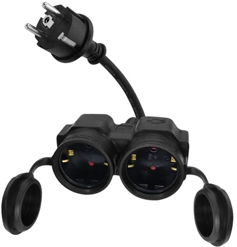HuaLiSiJi Schuko Doppelstecker Kabel 16A 250V Schuko y Kabel Verlängerungskabel Kurz Schutzkontakt Verlängerungskabel 2fach,für Küche, Büro, Zuhause Schwarz (25cm)