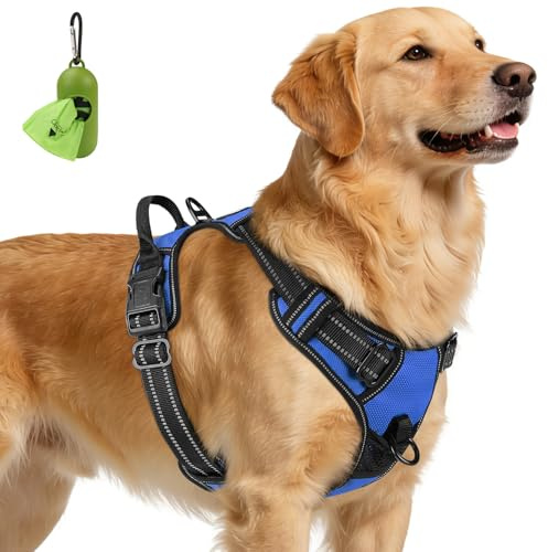 Joytale Anti-Traction Harnais Très Grand Chien, Bleu Marin, XL | Coupe ajustée & réglable, rembourré & confortable, 2 points d'attache (avant & arrière), poignée pratique, pour promenade