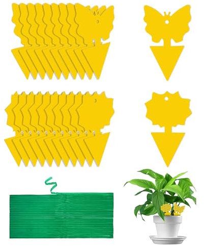 ZEACCT 20 Piezas de Capturador para Insectos de Plantas en Interiores y Exteriores, Trampas Adhesivas para Moucherons Des Champignons con 20 Cables, Papel Mosca para Moscas