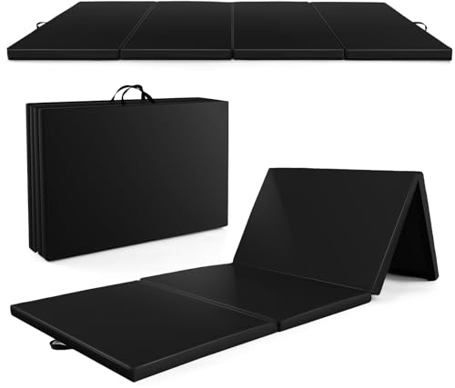 GOPLUS Turnmatte klappbar, 300×117×5cm Weichbodenmatte mit 2 Tragegriffen & Klettverschlüssen, Gymnastikmatte für Gymnastik, Yoga & Spielen, Sportmatte Fitnessmatte für zuhause (Schwarz)