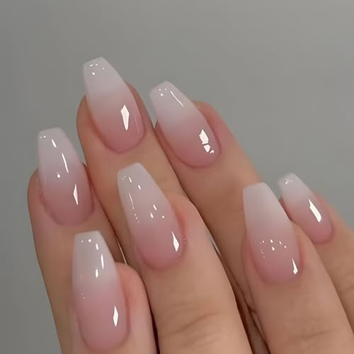 Ceboic Kunstnägel Press on Nails Sarg, Mittel Französische Rosa Weiß Gradient Nägel zum Aufkleben Glänzend Künstliche Nägel, Acryl Falsche Nägel Natürliche Fingernägel Fake Nails für Frauen & Mädchen