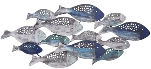 REIFOR Wanddeko Wand Deko Küstenozean Metall Fisch Wanddekoration Wandskulptur Handbemalt Fisch Hängedekoration Für Wohnzimmer Schlafzimmer Wanddeko Wohnzimmer(Size:126 * 53cm)