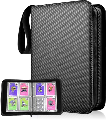 album di carte collezionabili,Album Carte Collezionabili,Raccoglitore per Carte,PU Album Carte con Cerniera,50 pagine contengono 400 carte,Trasparente Impermeabile Album Figurine