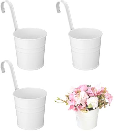 YULIAO 4 Pezzi Vasi per Piante in Metallo, Vasi da Fiori da Appendere in Metallo, Vasi per Piante sospese con Gancio Staccabile, Vaso con Ganci per ringhiera (Pentola in Metallo - Bianco)