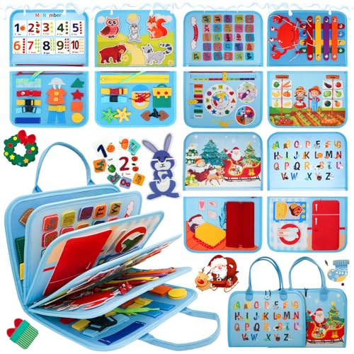 RunHero Busy Board Montessori Spielzeug Baby ab 1 Jahr Quiet Book Activity Board Motorikspielzeug Filzbuch Sensory Spielzeug 1 2 3 4 5 Jahr Kinder Jungen Mädchen (Blau)