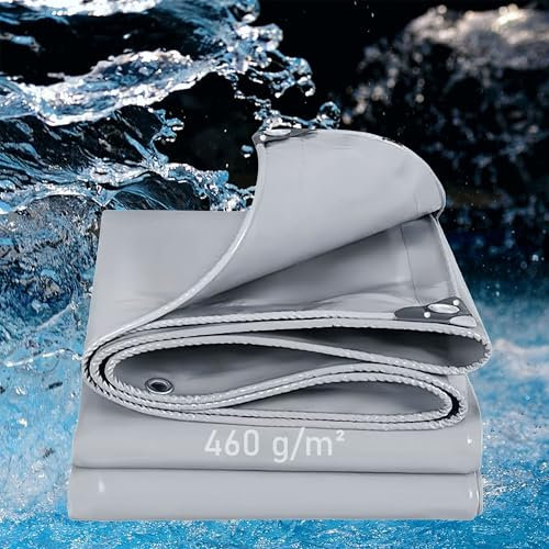 LDQBF Gewebeplane Abdeckplane,2.5x12.5m 460g/m² PVC Plane Gewebeplane Schutzplane Plane zum universellen Gebrauch vielseitig einsetzbare Abdeckfolie ​UV-stabil & reißfest Grau