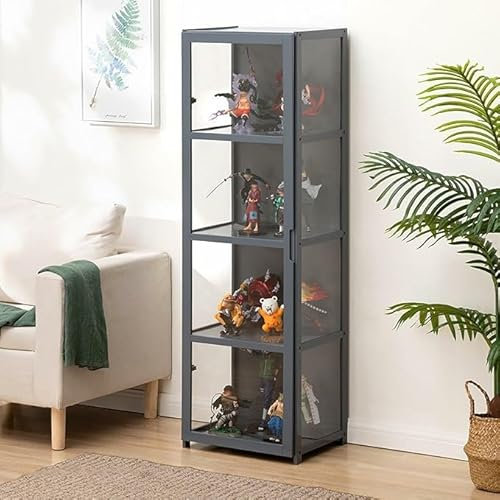 Moubhjd Vitrinenschrank, multifunktionale staubdichte Glasvitrine, Glasvitrine Stehend, Flügeltürdesign, versiegelt und staubdicht, Vitrine für Büros, Schlafzimmer, Wohnzimmer 16.5in/42cm/4F Grau