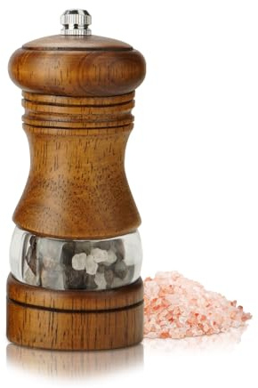 Ununpentium Macinapepe, macina sale e pepe in legno, macinino manuale per sale e pepe con finestra in acrilico, in rovere vintage, ricaricabile, con grossolanità regolabile (10,2 cm)