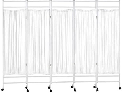 AMUFJJ Rolling Privacy Wall Indoor Room Divider, 3 4 5 Panels Partition Screen on Wheels for Hospitals/Clinics/Laboratory, Portable Room Separation(White,5 panels)