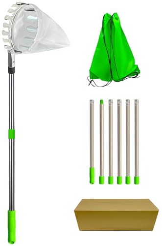 Fruit Picker Pole with Fabric Basket,8.8FT Lightweight Stainless Steel Pole with Twist-On Basket,Fruit Catcher Equipment Tree Picker for Apple Orange Avocado Acorn Lemon Pear Mango