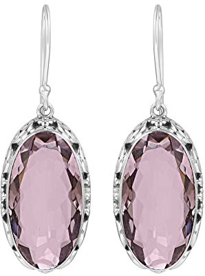 Rosenquarz-Ohrhänger - handgefertigter Edelsteinschmuck aus 925er Sterlingsilber mit weißem Rhodium, Angelhaken