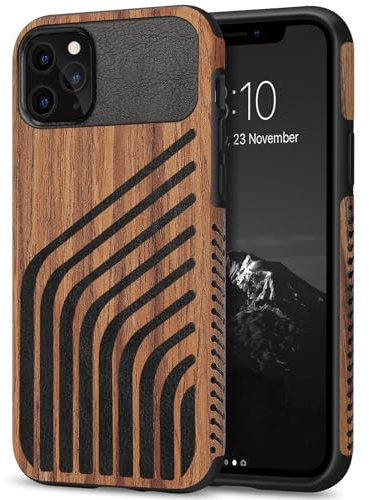 TENDLIN Coque Compatible avec iPhone 11 Pro Max Etui Hybride en Bois et Carbone et Cuir Compatible avec iPhone 11 Pro Max (Chevelure)