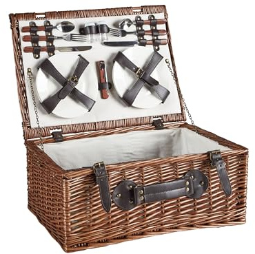 Cesto da picnic in vimini marrone per 4 persone con borsa termica