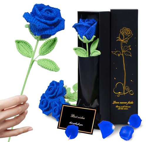 WuikerDuo Flores de Ganchillo para cumpleaños, Rosas eternas de Infinito para familias, mamá, Novia, Esposa, Rosas de Punto Hechas a Mano, Planta Artificial para Sala de Estar, Oficina, Coche